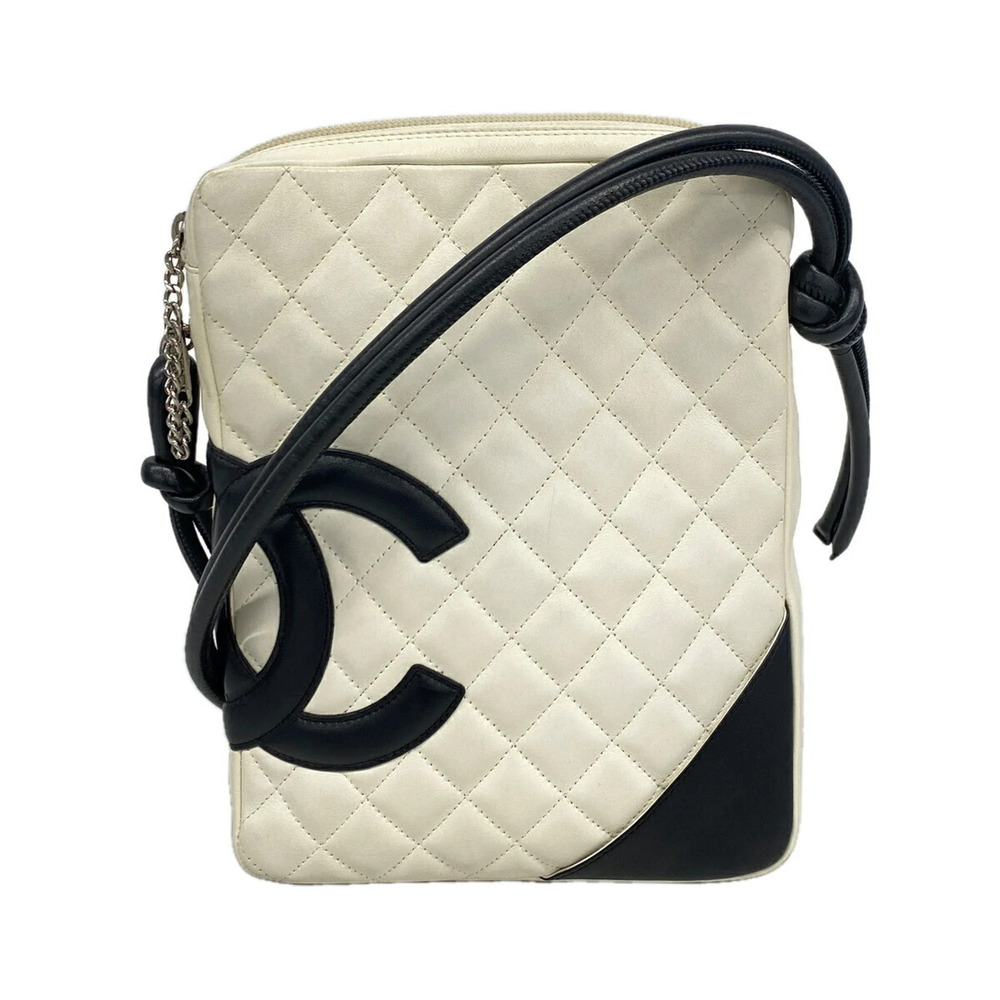 Chanel Cambon Lambskin Shoulder Bag, White/Black, Women's